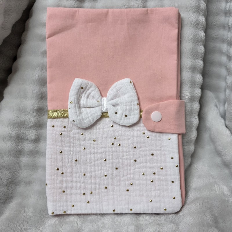 Protège carnet de santé rose + nœud