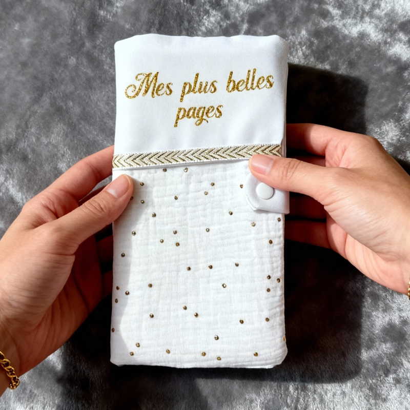 Protège livret de famille blanc et doré
